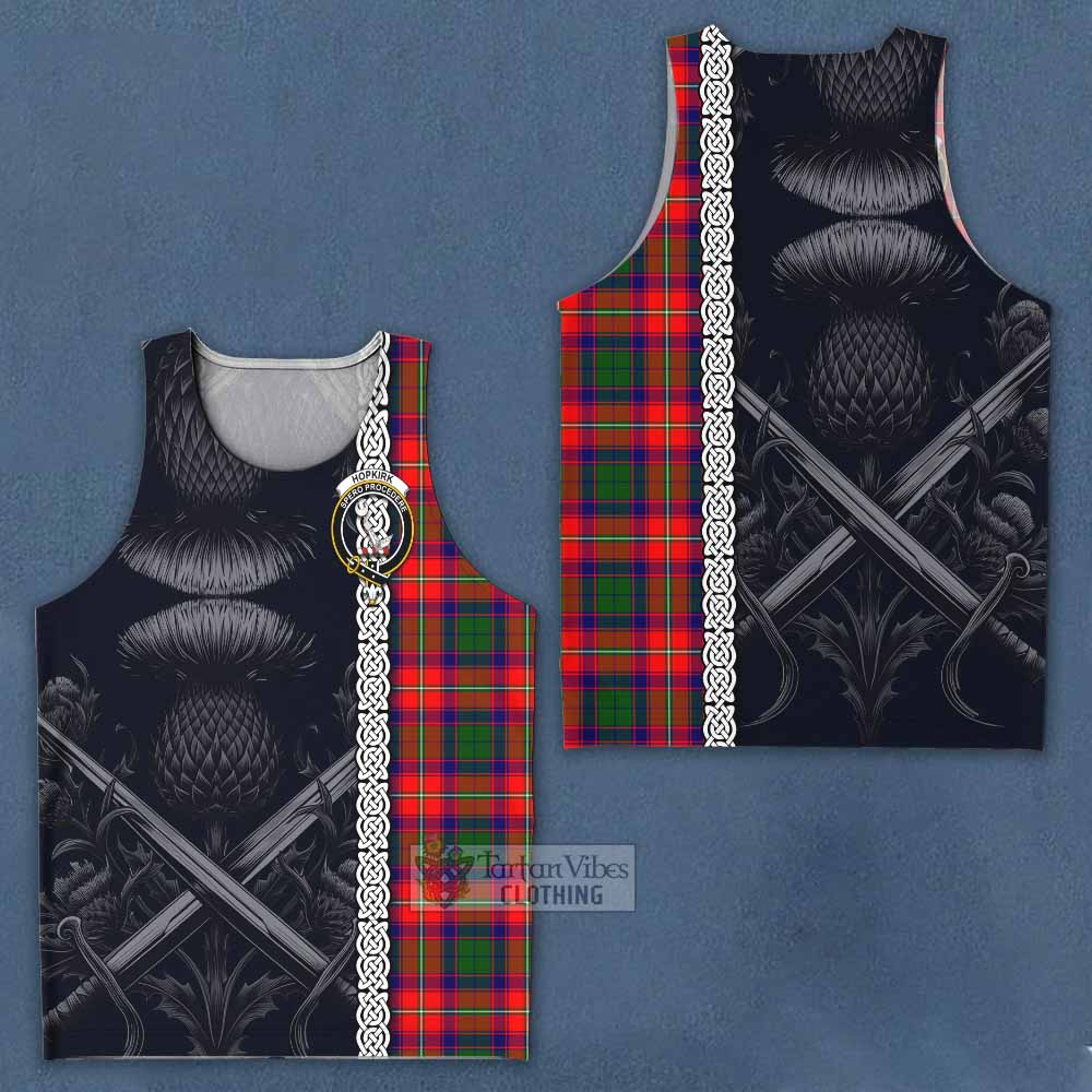 Tartan Vibes Clothing Hopkirk Tartan Men's Tank Top with Family Crest Cross Sword Thistle Celtic Vibes