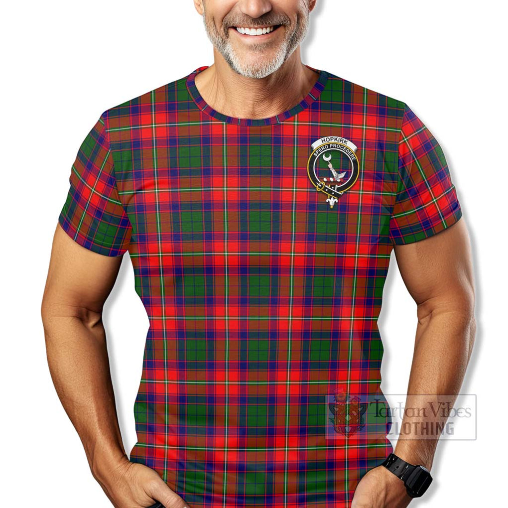 Tartan Vibes Clothing Hopkirk Tartan T-Shirt with Family Crest Celtic Skull Style