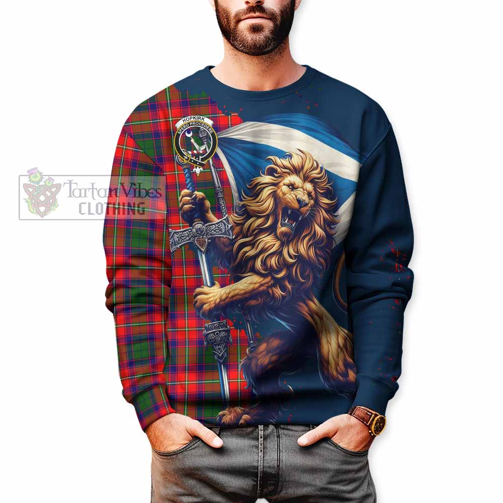 Tartan Vibes Clothing Hopkirk Tartan Family Crest Sweatshirt with Scottish Majestic Lion