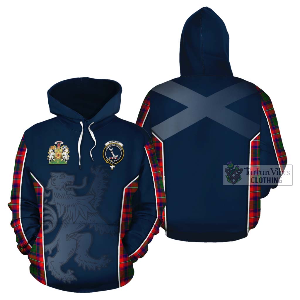 Tartan Vibes Clothing Hopkirk Tartan Cotton Hoodie with Family Crest and Lion Rampant Vibes Sport Style