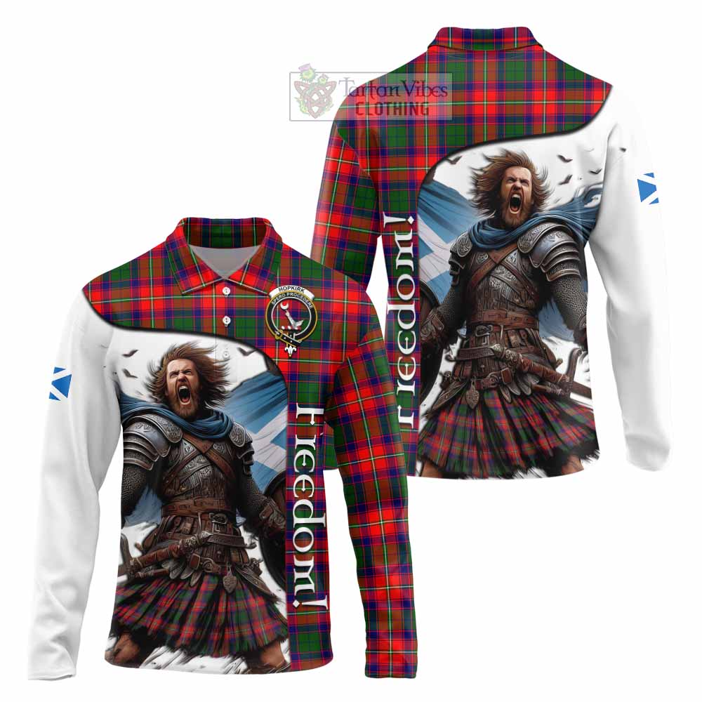 Tartan Vibes Clothing Hopkirk Crest Tartan Long Sleeve Polo Shirt Inspired by the Freedom of Scottish Warrior