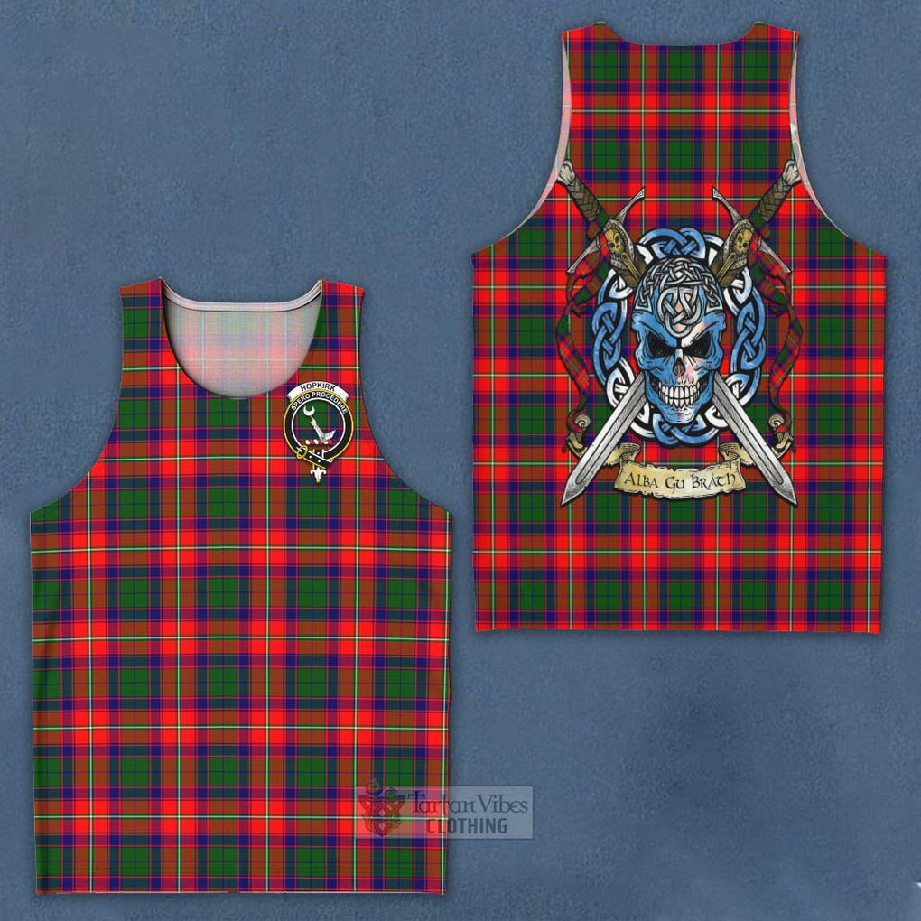 Tartan Vibes Clothing Hopkirk Tartan Men's Tank Top with Family Crest Celtic Skull Style