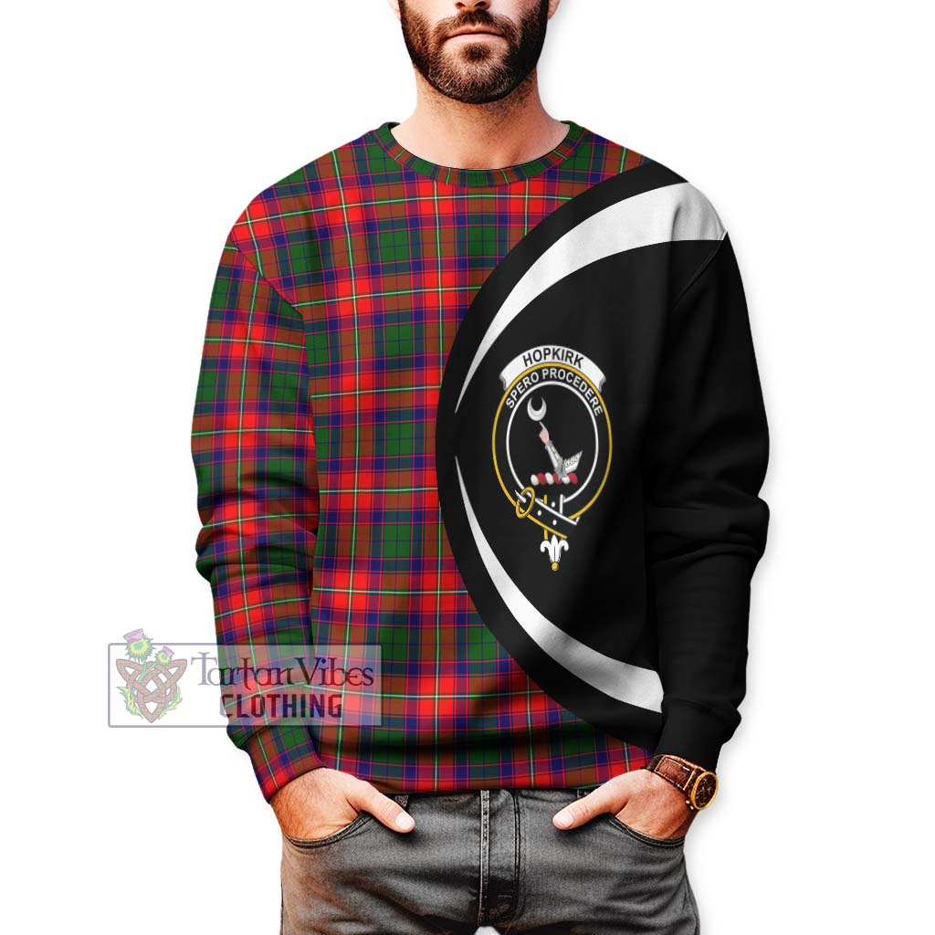 Hopkirk Tartan Sweatshirt with Family Crest Circle Style - Tartan Vibes Clothing