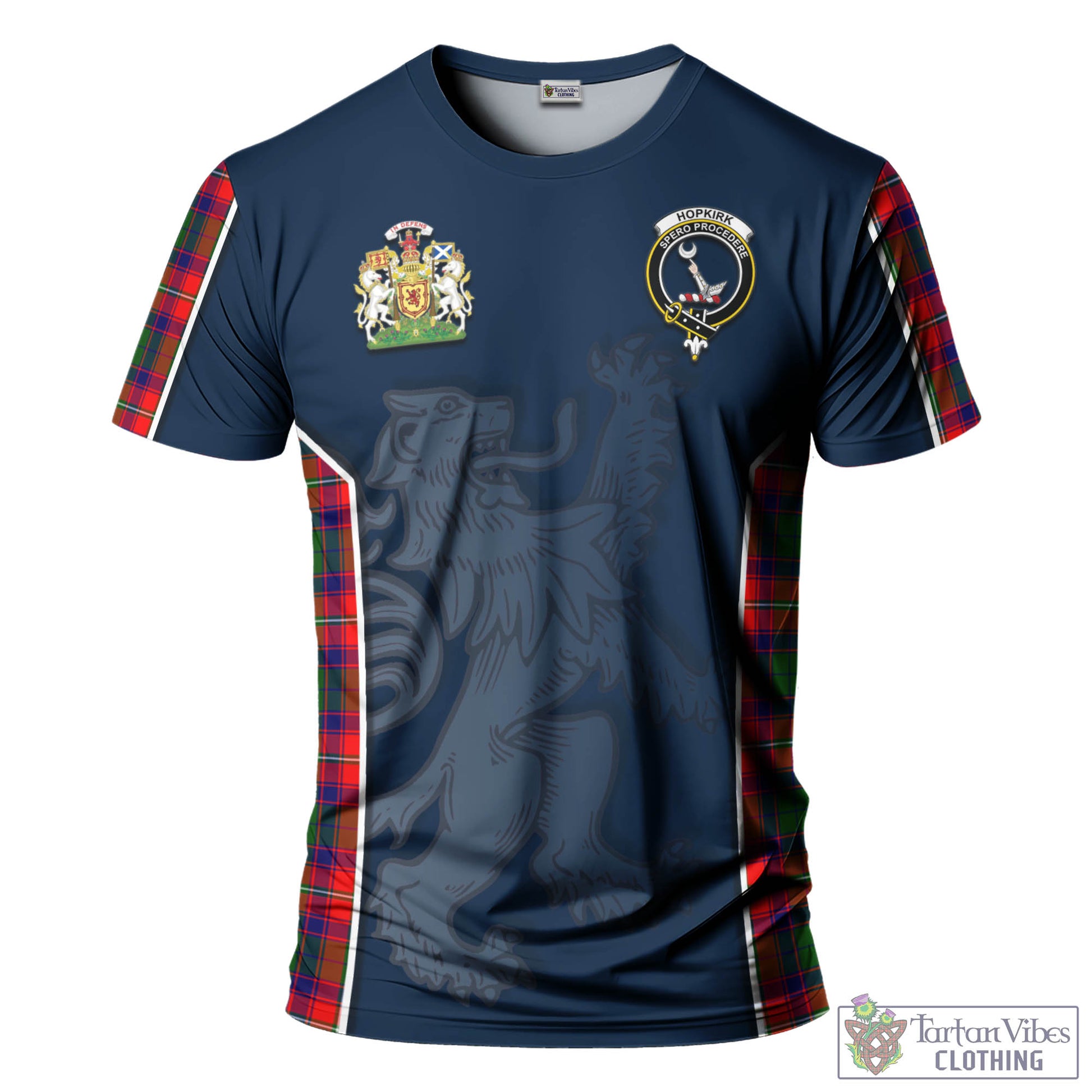 Tartan Vibes Clothing Hopkirk Tartan T-Shirt with Family Crest and Lion Rampant Vibes Sport Style