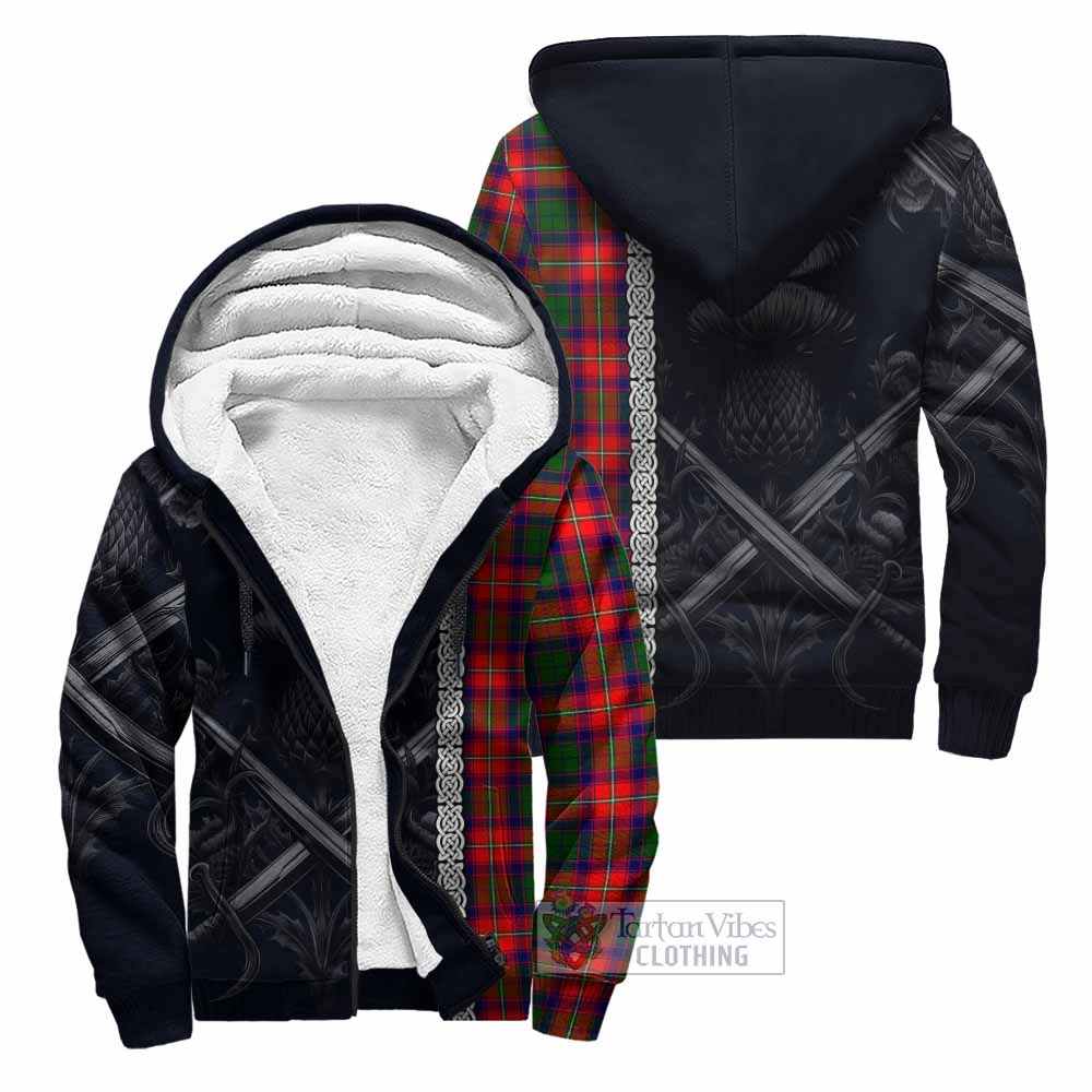 Tartan Vibes Clothing Hopkirk Tartan Sherpa Hoodie with Family Crest Cross Sword Thistle Celtic Vibes