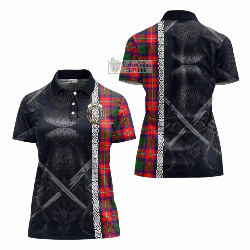 Tartan Vibes Clothing Hopkirk Tartan Women's Polo Shirt with Family Crest Cross Sword Thistle Celtic Vibes