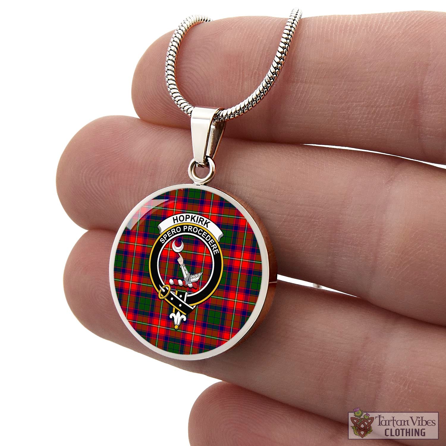 Tartan Vibes Clothing Hopkirk Tartan Circle Necklace with Family Crest