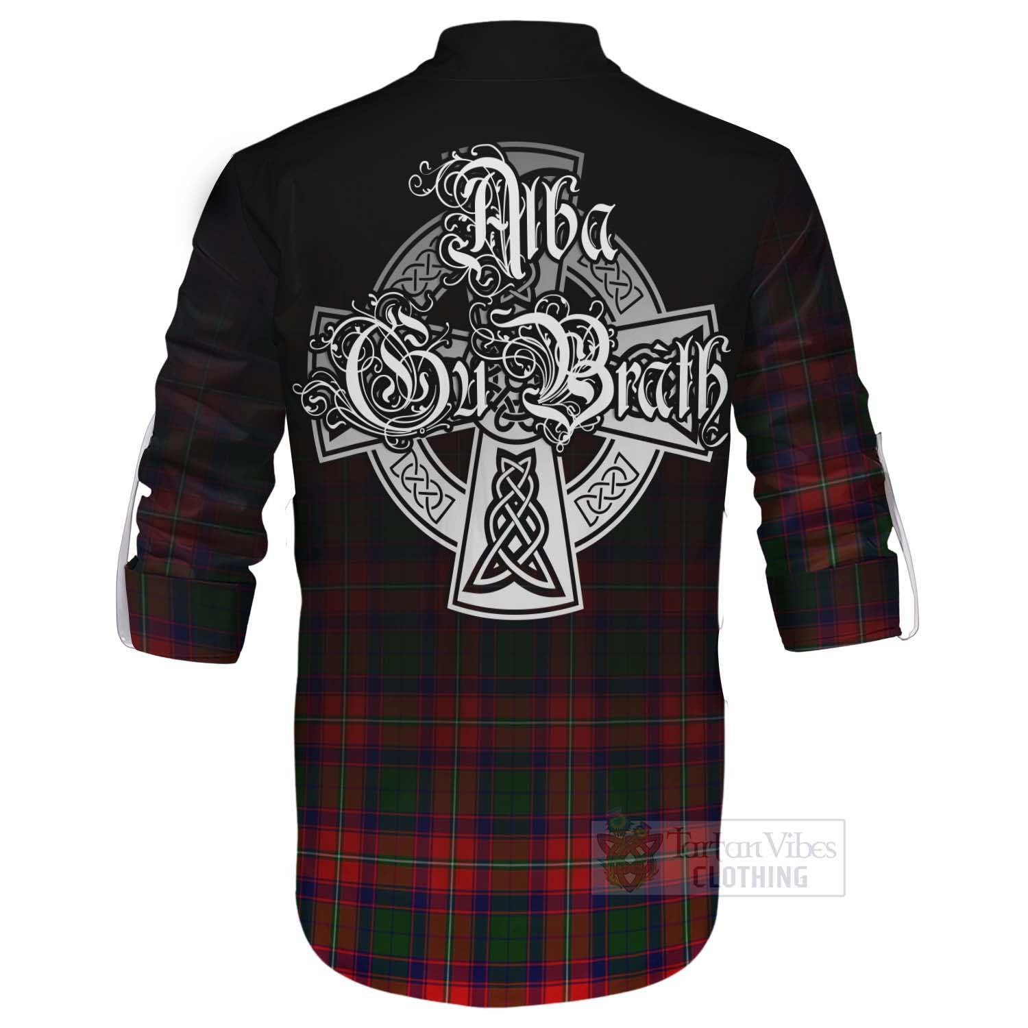 Tartan Vibes Clothing Hopkirk Tartan Ghillie Kilt Shirt Featuring Alba Gu Brath Family Crest Celtic Inspired