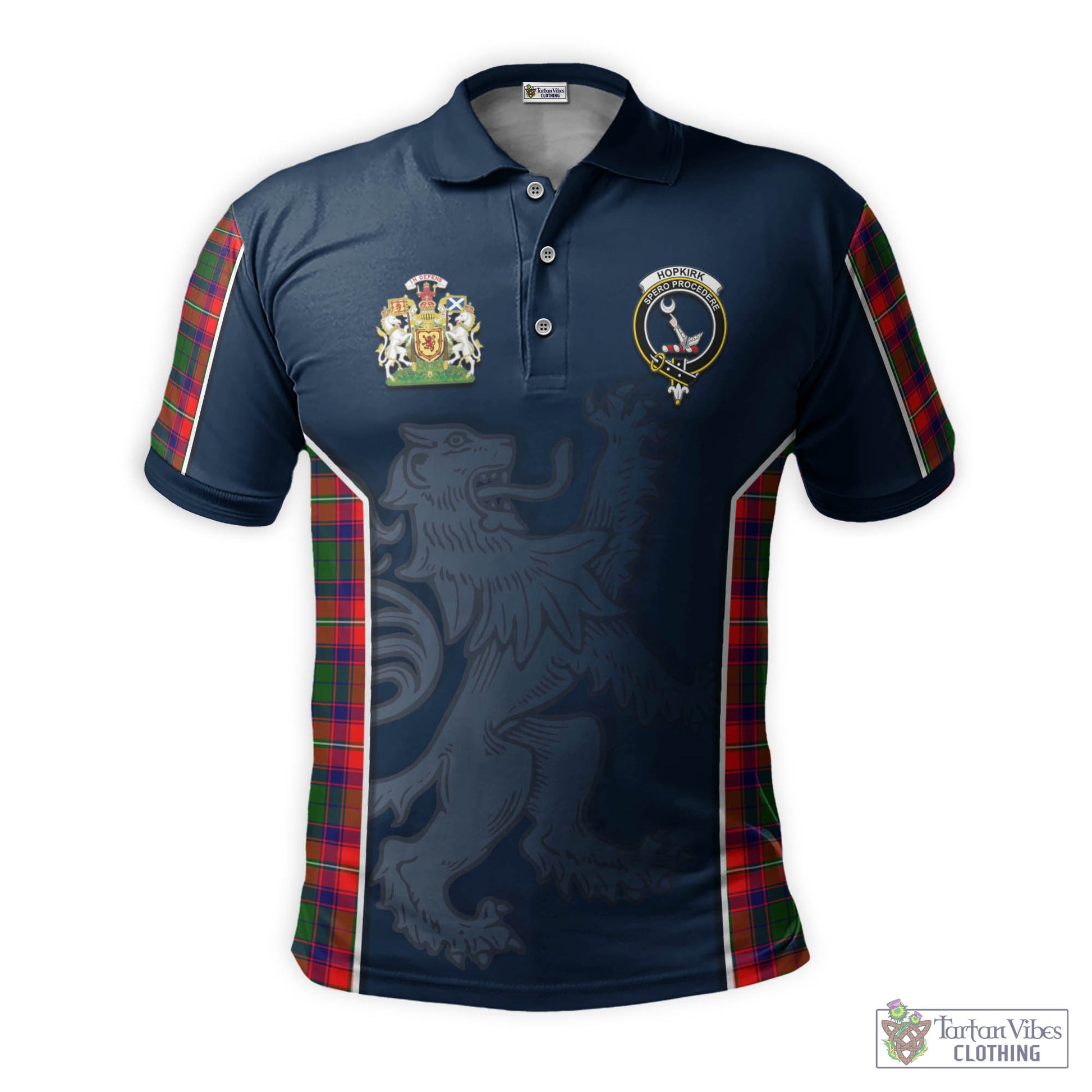 Tartan Vibes Clothing Hopkirk Tartan Men's Polo Shirt with Family Crest and Lion Rampant Vibes Sport Style