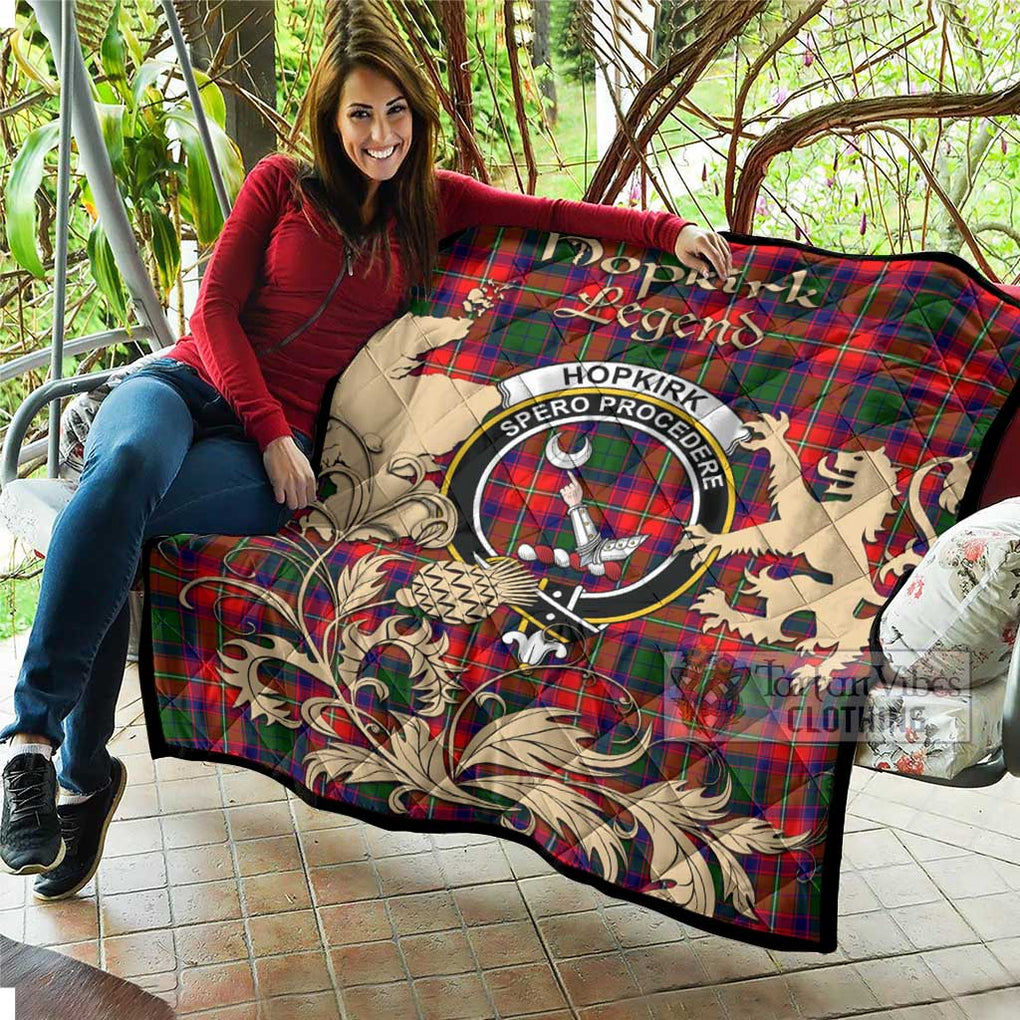 Tartan Vibes Clothing Hopkirk Tartan Quilt with Family Crest and Scottish Symbol Style