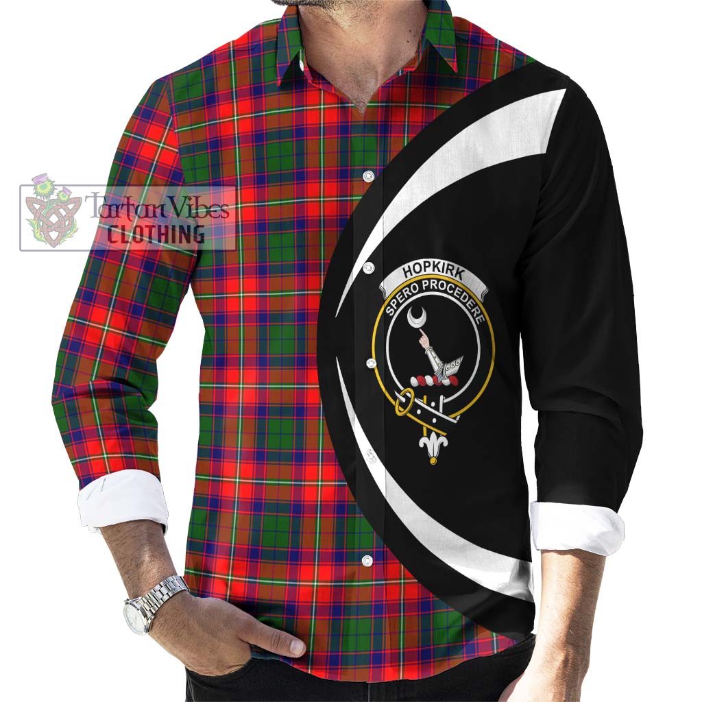 Hopkirk Tartan Long Sleeve Button Up with Family Crest Circle Style - Tartan Vibes Clothing