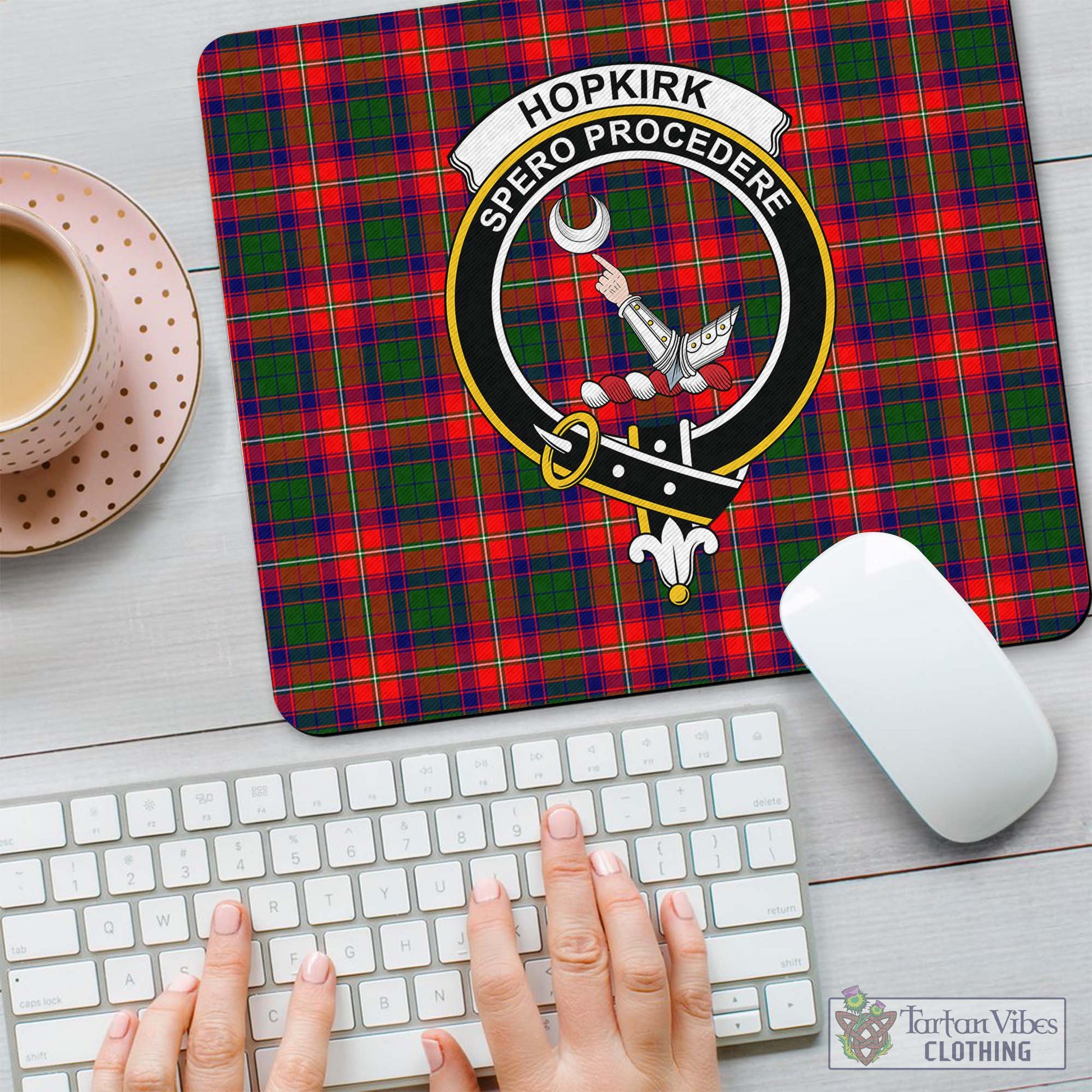 Tartan Vibes Clothing Hopkirk Tartan Mouse Pad with Family Crest