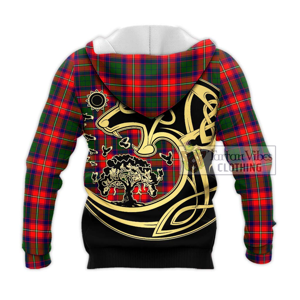 Hopkirk Tartan Knitted Hoodie with Family Crest Celtic Wolf Style - Tartan Vibes Clothing