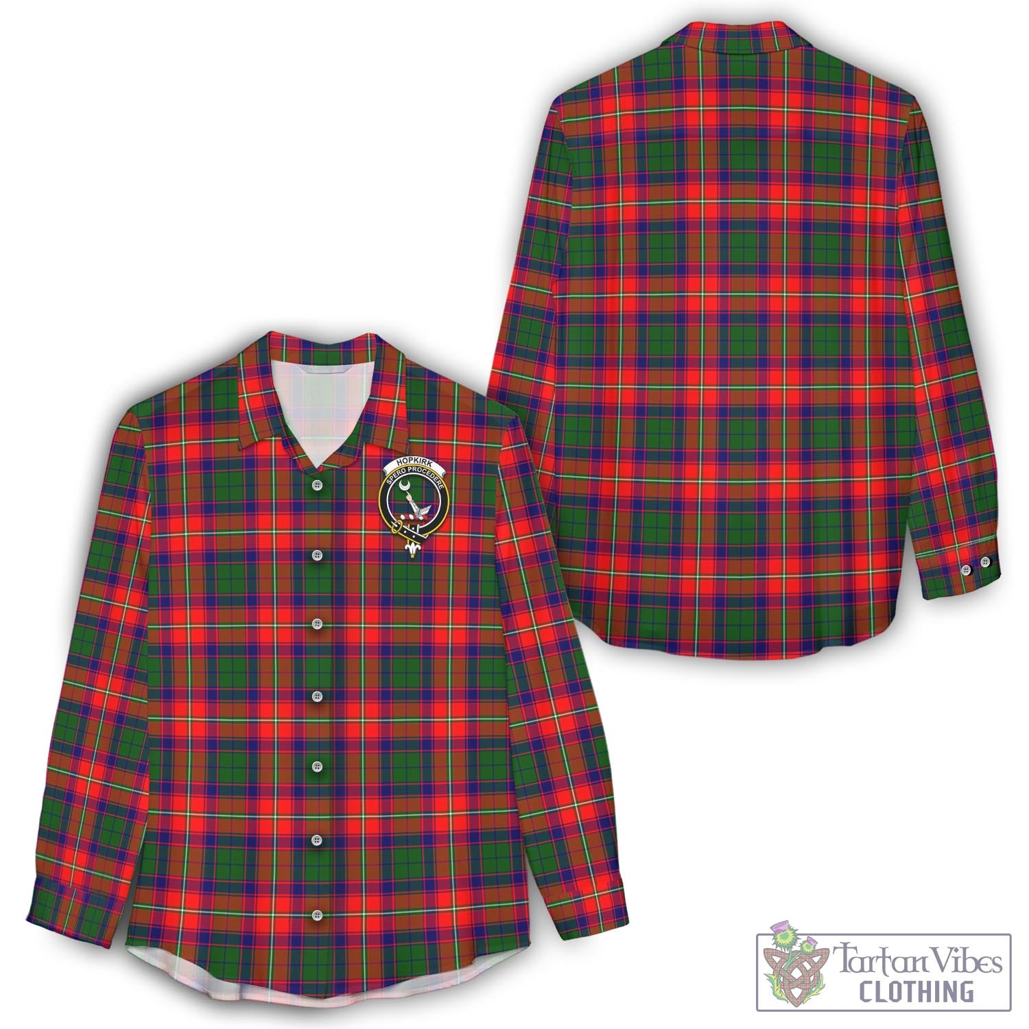 Tartan Vibes Clothing Hopkirk Tartan Womens Casual Shirt with Family Crest