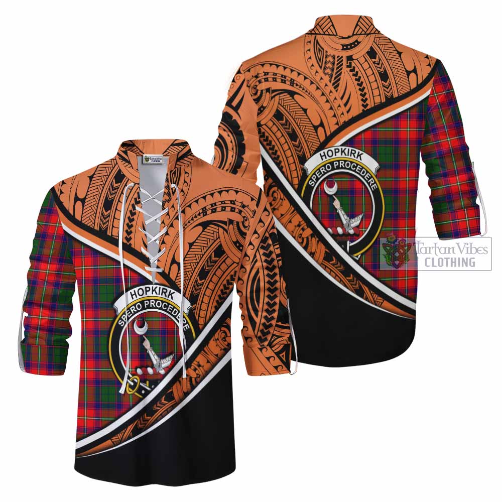 Tartan Vibes Clothing Hopkirk Crest Tartan Ghillie Kilt Shirt with Maori Tattoo Style - Orange Version