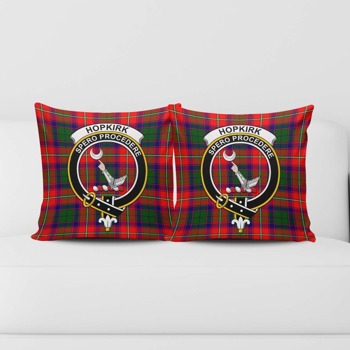 Hopkirk Tartan Pillow Cover with Family Crest - Tartanvibesclothing