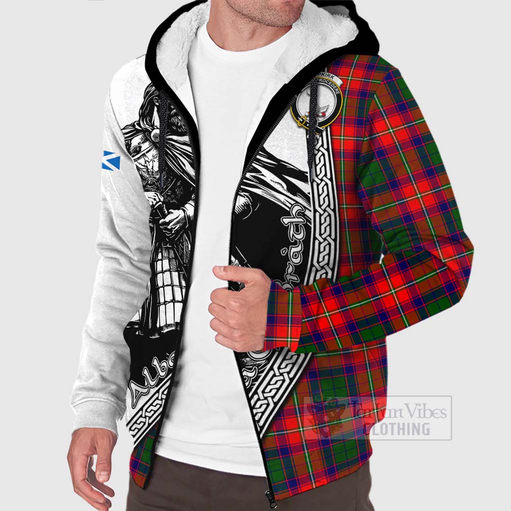 Tartan Vibes Clothing Hopkirk Tartan Clan Crest Sherpa Hoodie with Highlander Warrior Celtic Style