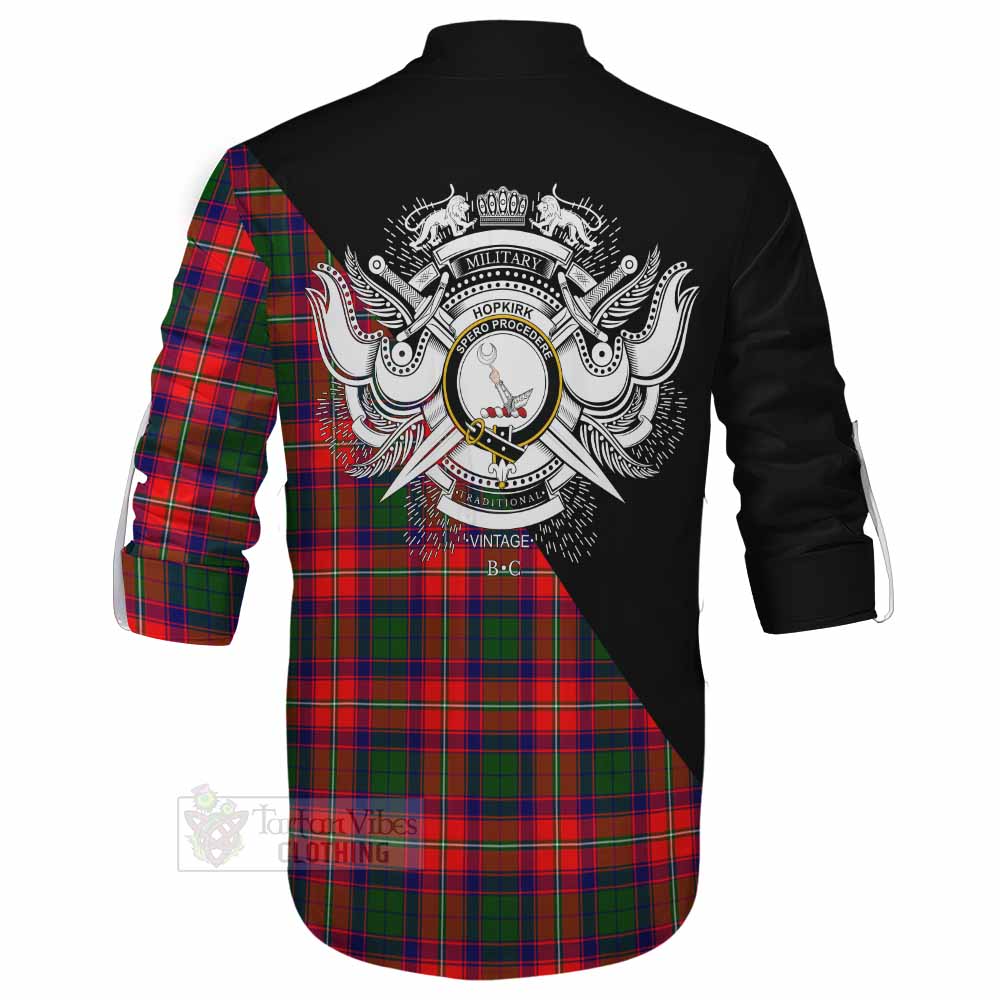 Tartan Vibes Clothing Hopkirk Tartan Ghillie Kilt Shirt with Family Crest and Military Logo Style