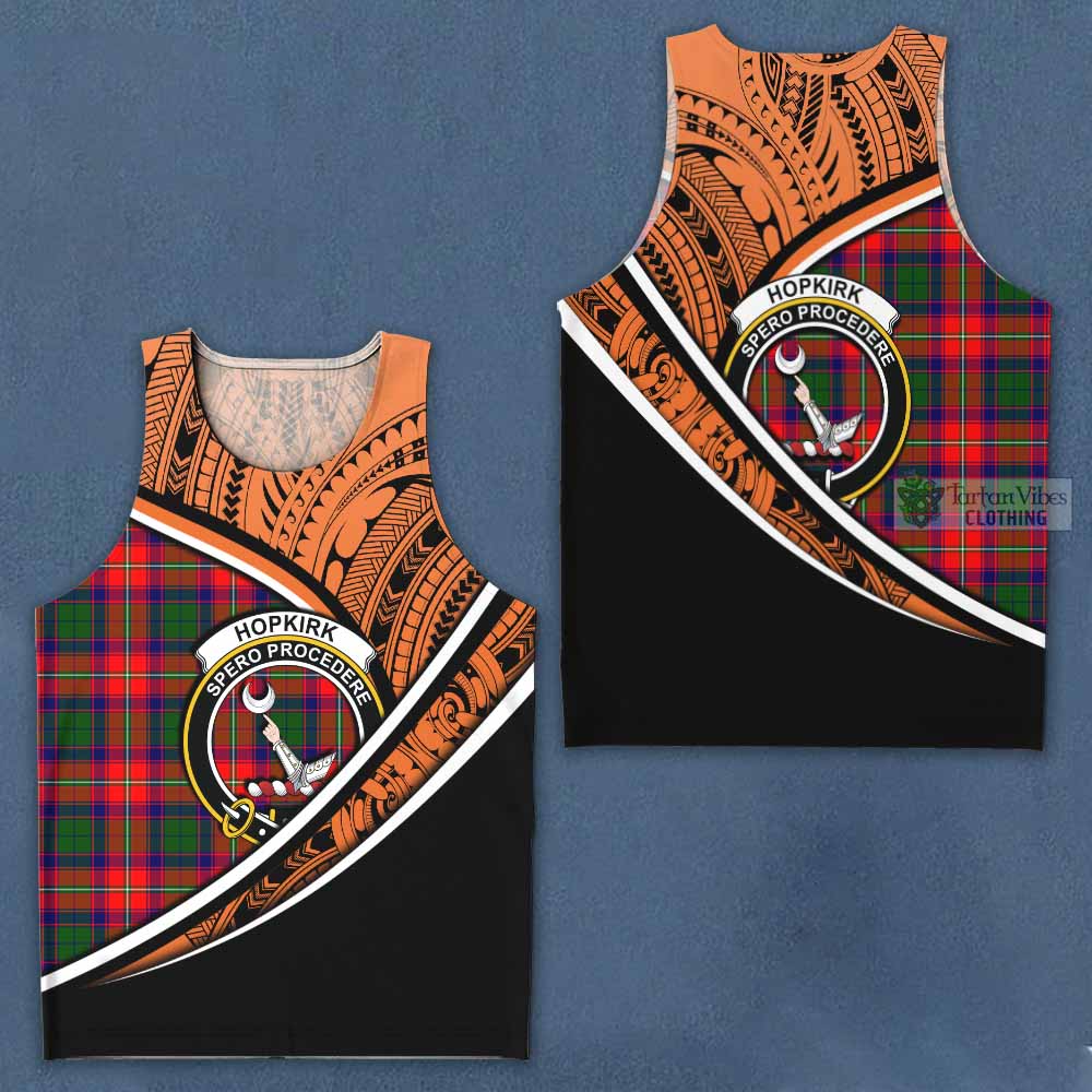 Tartan Vibes Clothing Hopkirk Crest Tartan Men's Tank Top with Maori Tattoo Style - Orange Version