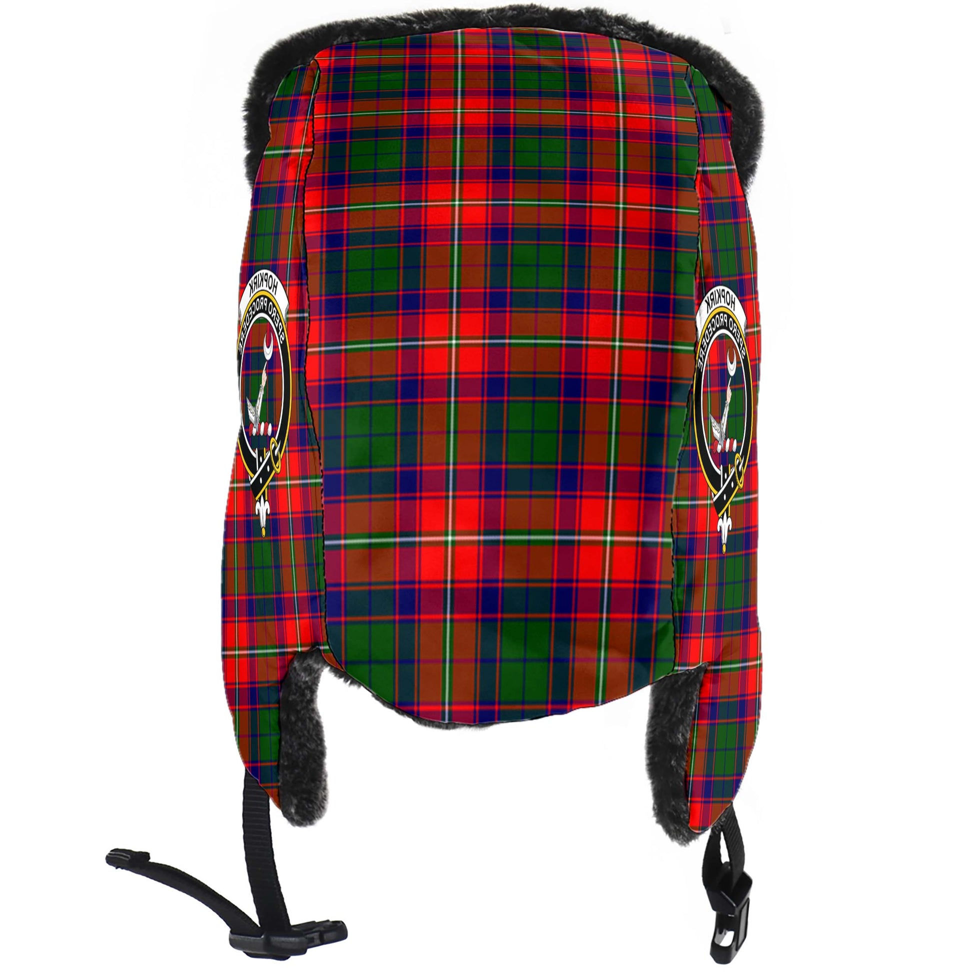 Hopkirk Tartan Winter Trapper Hat with Family Crest - Tartanvibesclothing