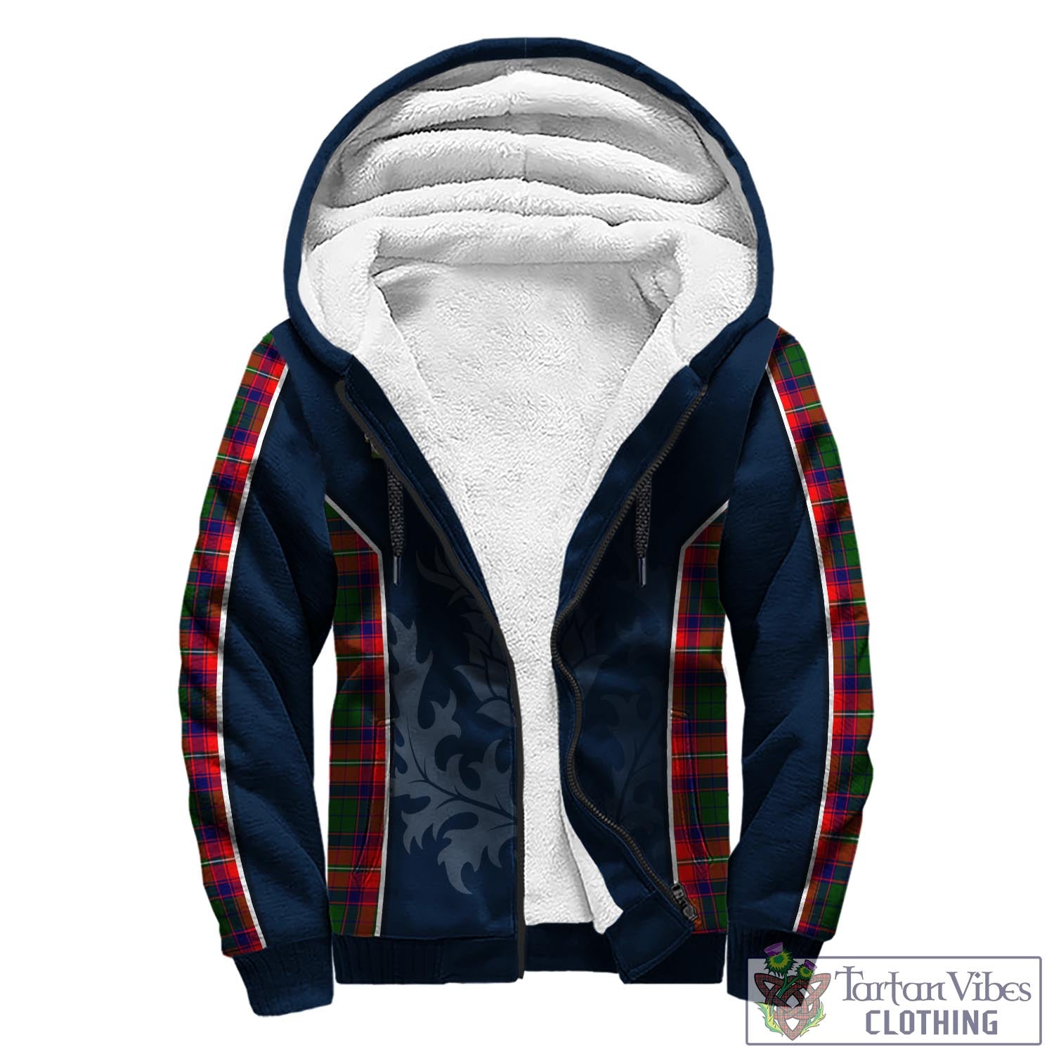 Tartan Vibes Clothing Hopkirk Tartan Sherpa Hoodie with Family Crest and Scottish Thistle Vibes Sport Style