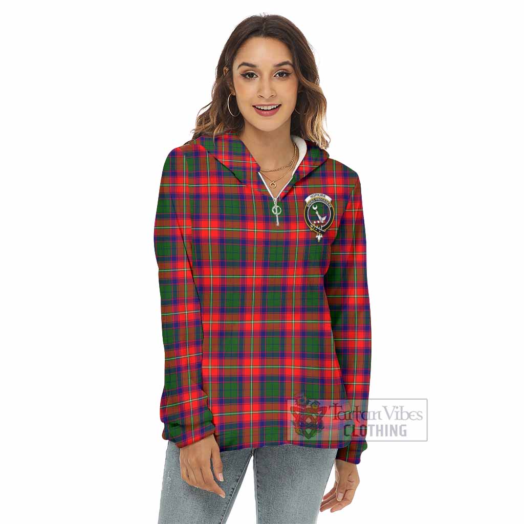 Tartan Vibes Clothing Hopkirk Tartan Crest Women's Borg  Half Zip Fleece Hoodie