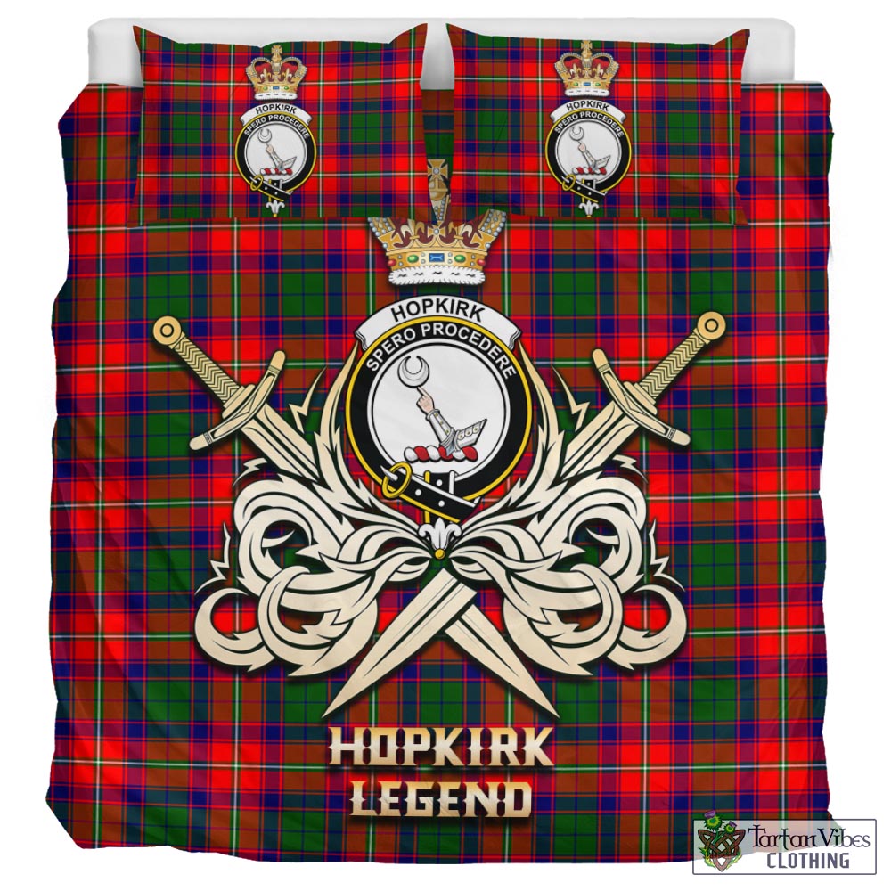 Tartan Vibes Clothing Hopkirk Tartan Bedding Set with Clan Crest and the Golden Sword of Courageous Legacy