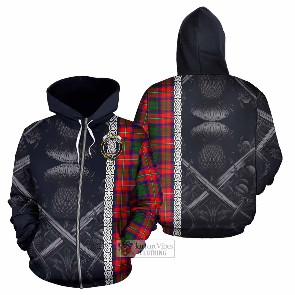 Tartan Vibes Clothing Hopkirk Tartan Hoodie with Family Crest Cross Sword Thistle Celtic Vibes