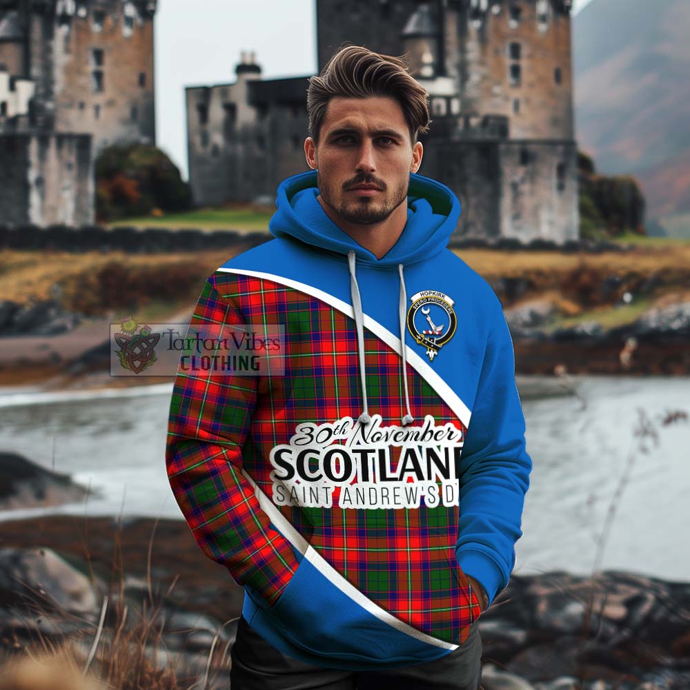 Tartan Vibes Clothing Hopkirk Family Crest Tartan Cotton Hoodie Celebrate Saint Andrew's Day in Style