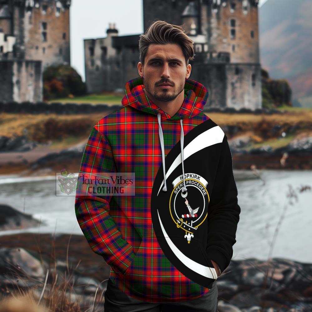 Tartan Vibes Clothing Hopkirk Tartan Cotton Hoodie with Family Crest Circle Style