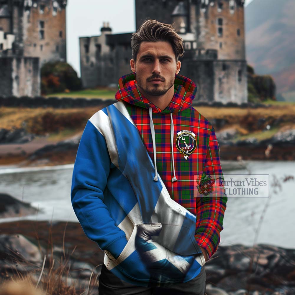 Tartan Vibes Clothing Hopkirk Tartan Cotton Hoodie with Family Crest Scotland Patriotic Style