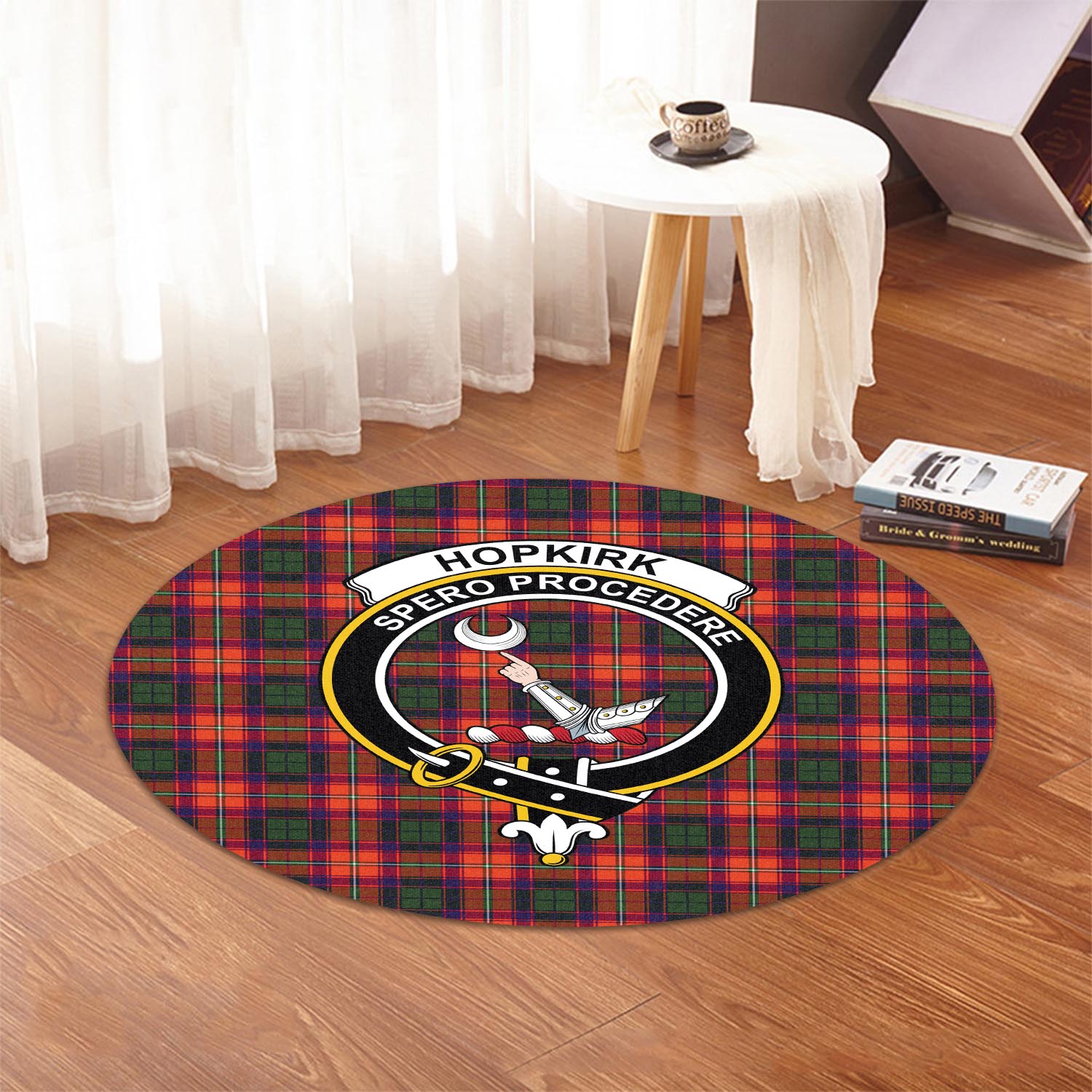 hopkirk-tartan-round-rug-with-family-crest