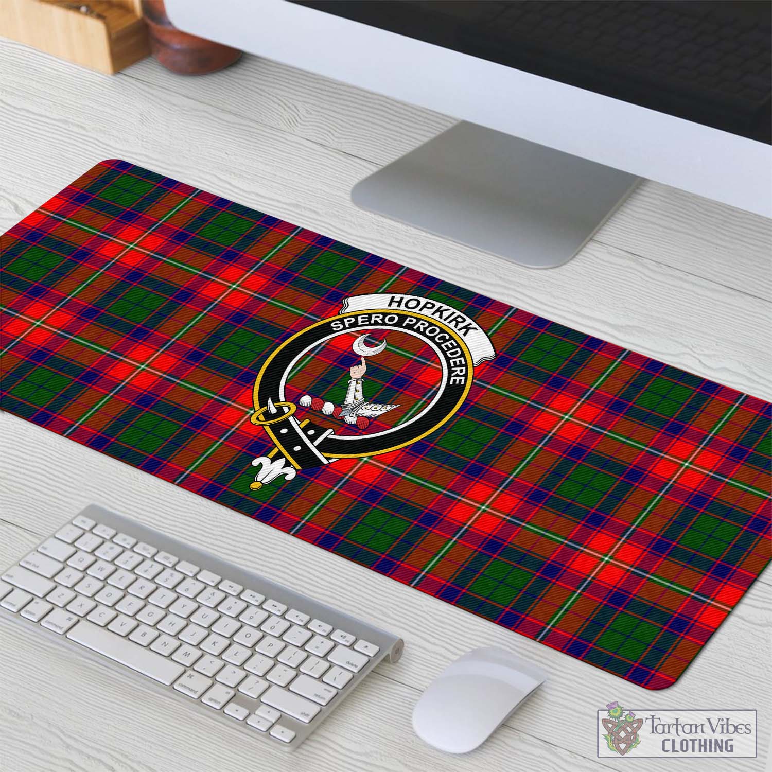 Tartan Vibes Clothing Hopkirk Tartan Mouse Pad with Family Crest