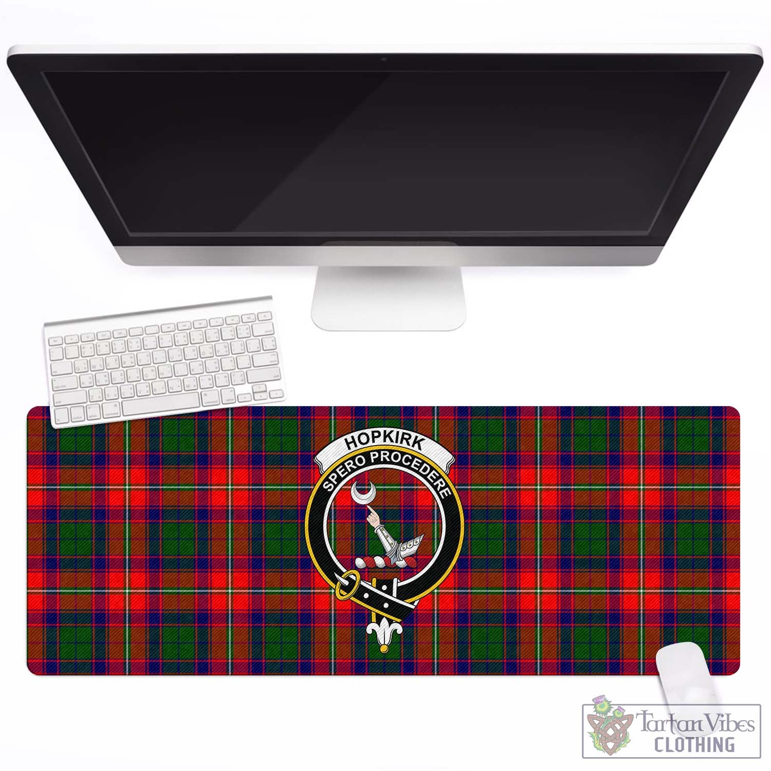 Tartan Vibes Clothing Hopkirk Tartan Mouse Pad with Family Crest