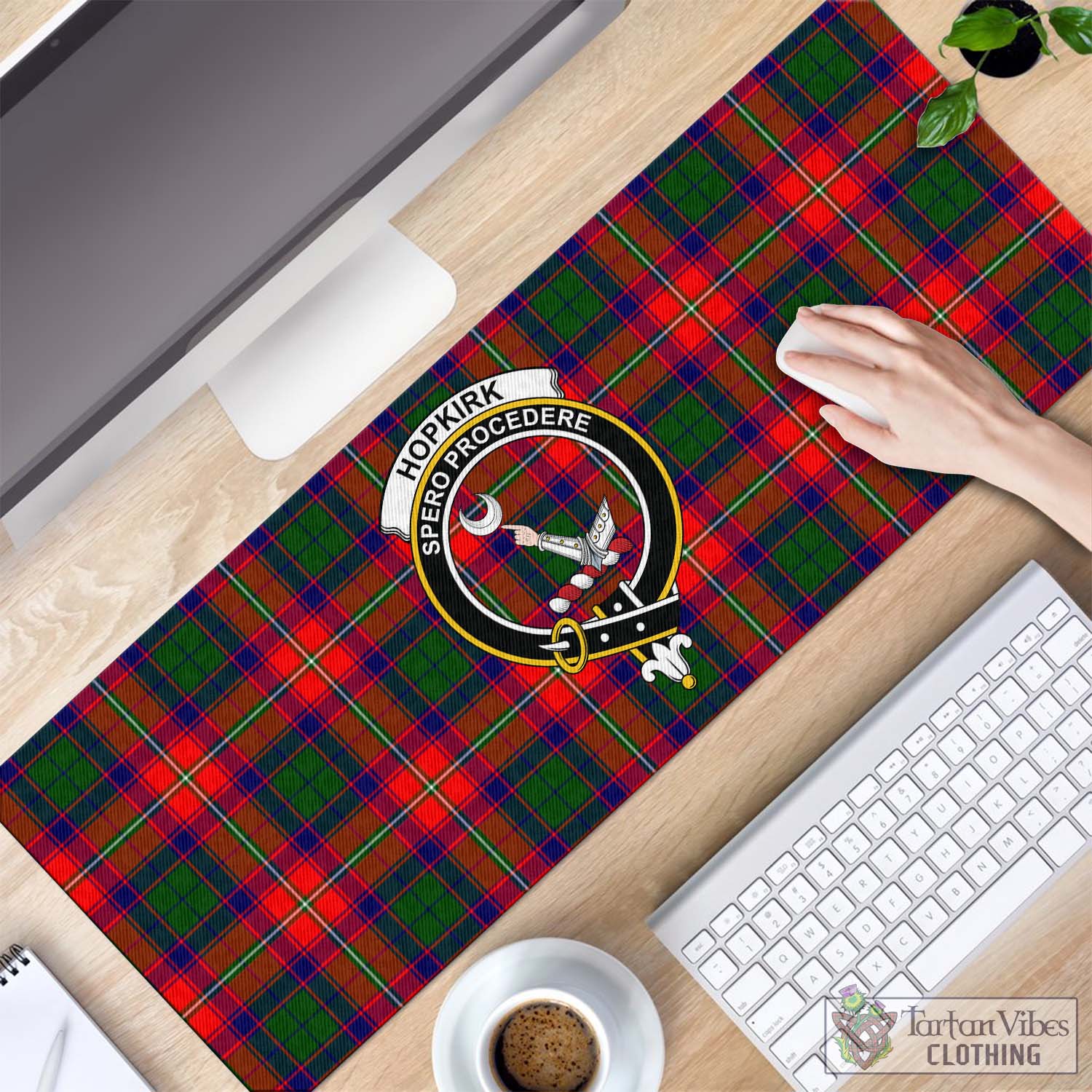 Tartan Vibes Clothing Hopkirk Tartan Mouse Pad with Family Crest