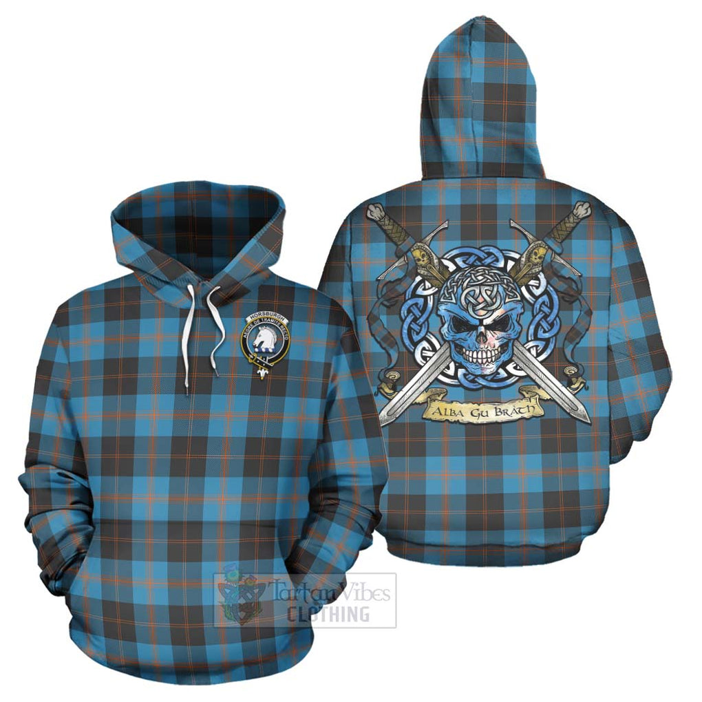 Tartan Vibes Clothing Horsburgh Tartan Hoodie with Family Crest Celtic Skull Style