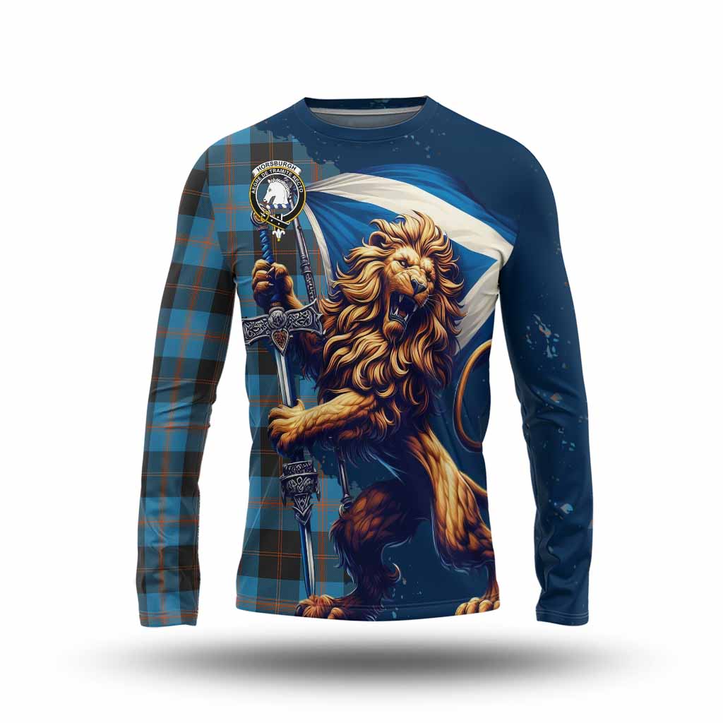 Tartan Vibes Clothing Horsburgh Tartan Family Crest Long Sleeve T-Shirt with Scottish Majestic Lion