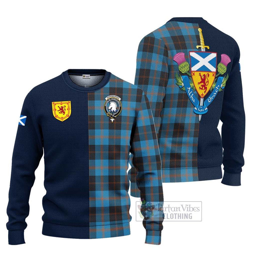 Tartan Vibes Clothing Horsburgh Tartan Knitted Sweater with Scottish Lion Royal Arm Half Style