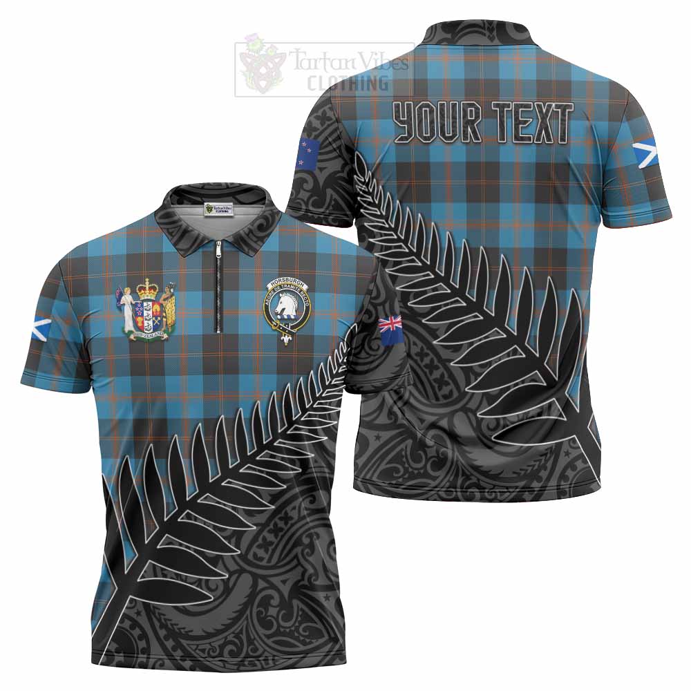 Tartan Vibes Clothing Horsburgh Crest Tartan Zipper Polo Shirt with New Zealand Silver Fern Half Style