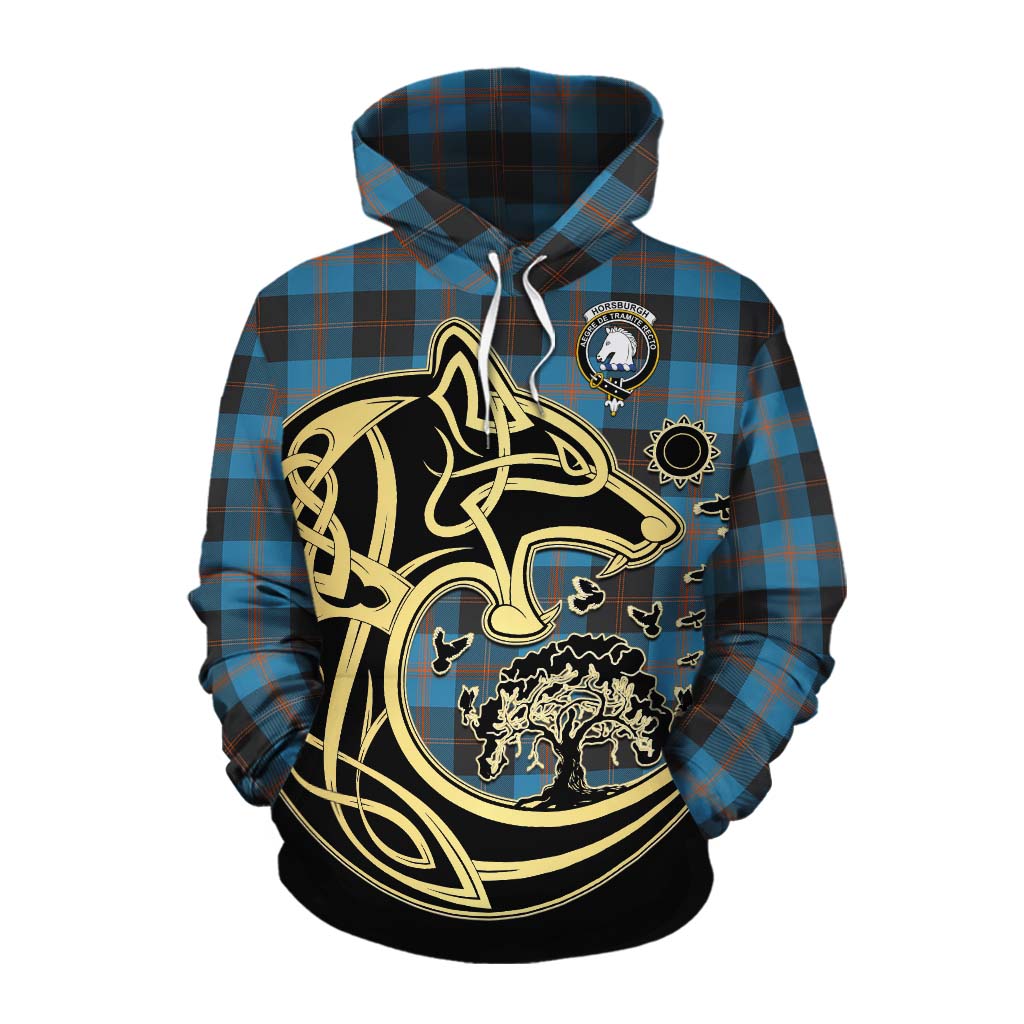 Tartan Vibes Clothing Horsburgh Tartan Cotton Hoodie with Family Crest Celtic Wolf Style