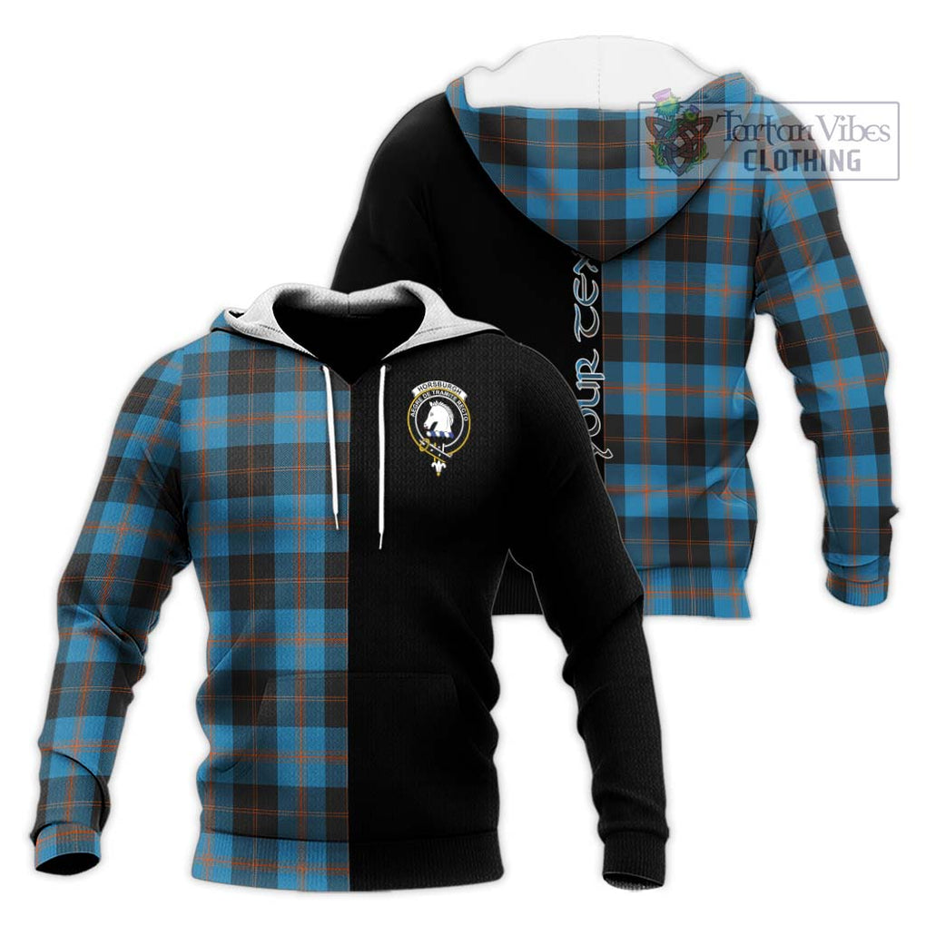 Horsburgh Tartan Knitted Hoodie with Family Crest and Half Of Me Style Unisex Knitted Pullover Hoodie - Tartanvibesclothing Shop