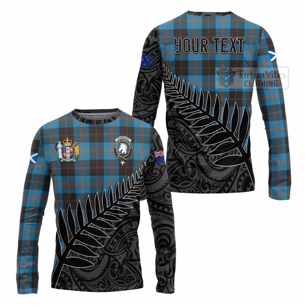 Tartan Vibes Clothing Horsburgh Crest Tartan Long Sleeve T-Shirt with New Zealand Silver Fern Half Style