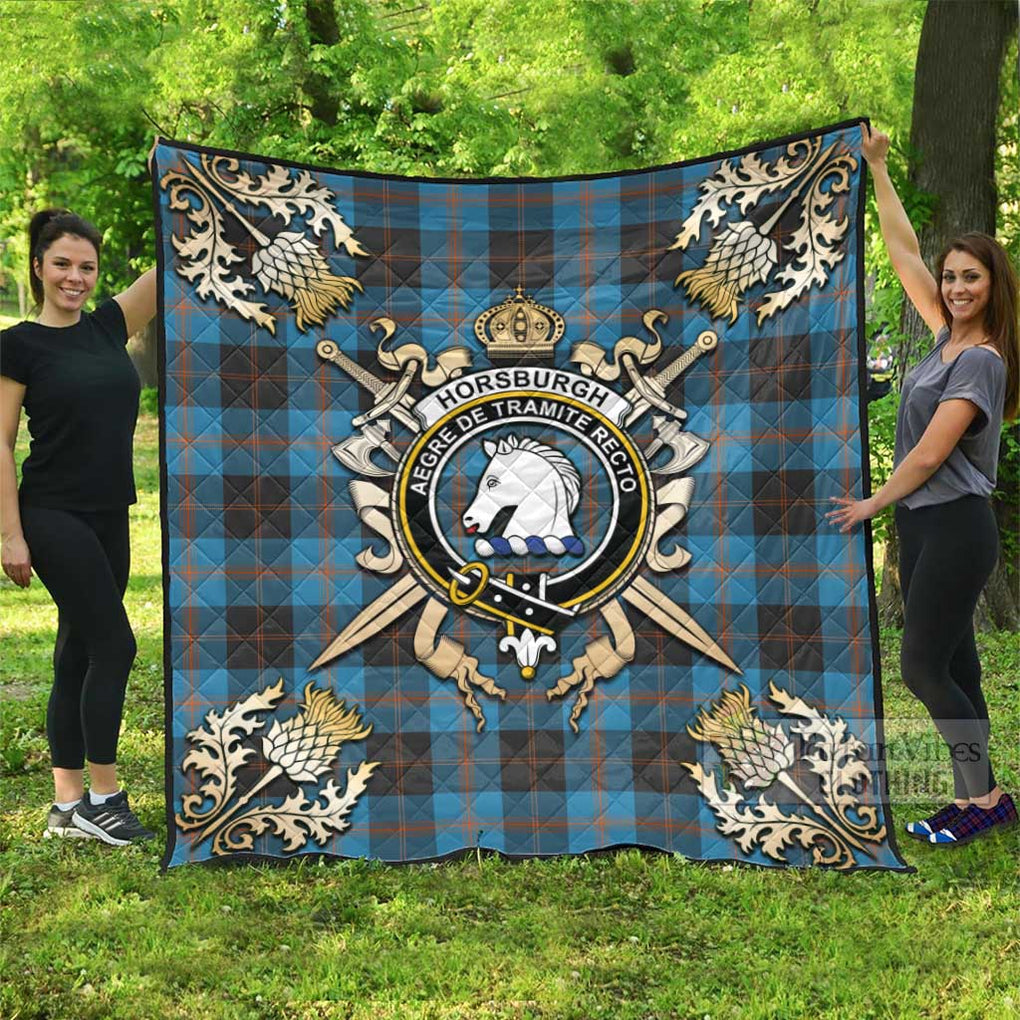 Tartan Vibes Clothing Horsburgh Tartan Quilt with Family Crest and Scottish Golden Courage Shield