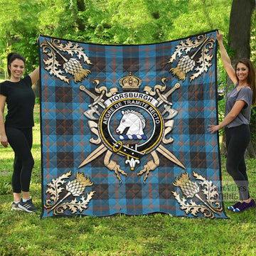 Horsburgh Tartan Quilt with Family Crest and Scottish Golden Courage Shield