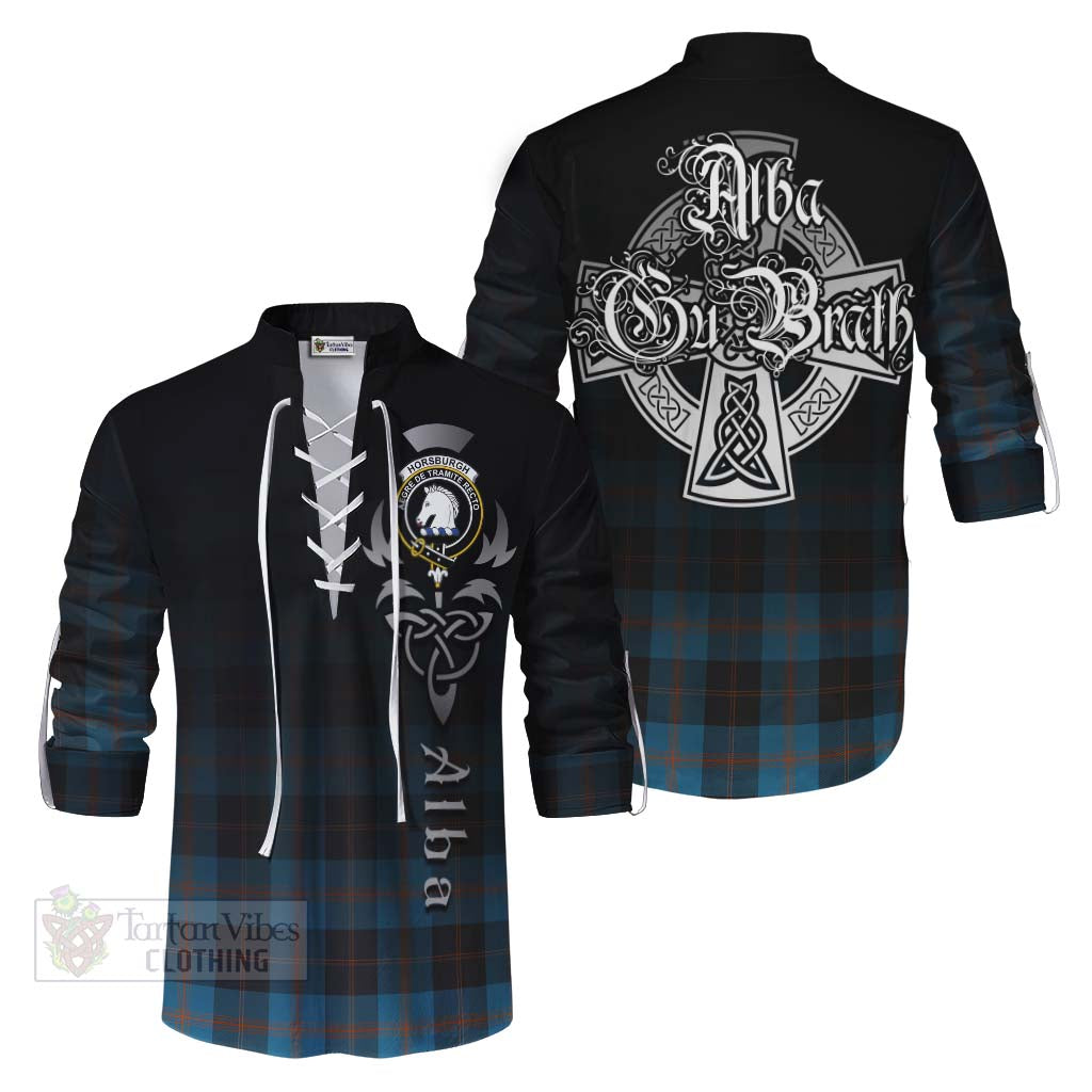 Tartan Vibes Clothing Horsburgh Tartan Ghillie Kilt Shirt Featuring Alba Gu Brath Family Crest Celtic Inspired