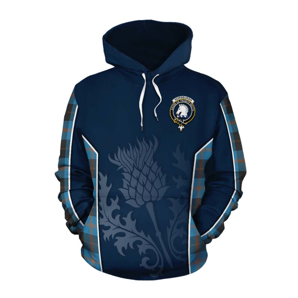 Tartan Vibes Clothing Horsburgh Tartan Cotton Hoodie with Family Crest and Scottish Thistle Vibes Sport Style