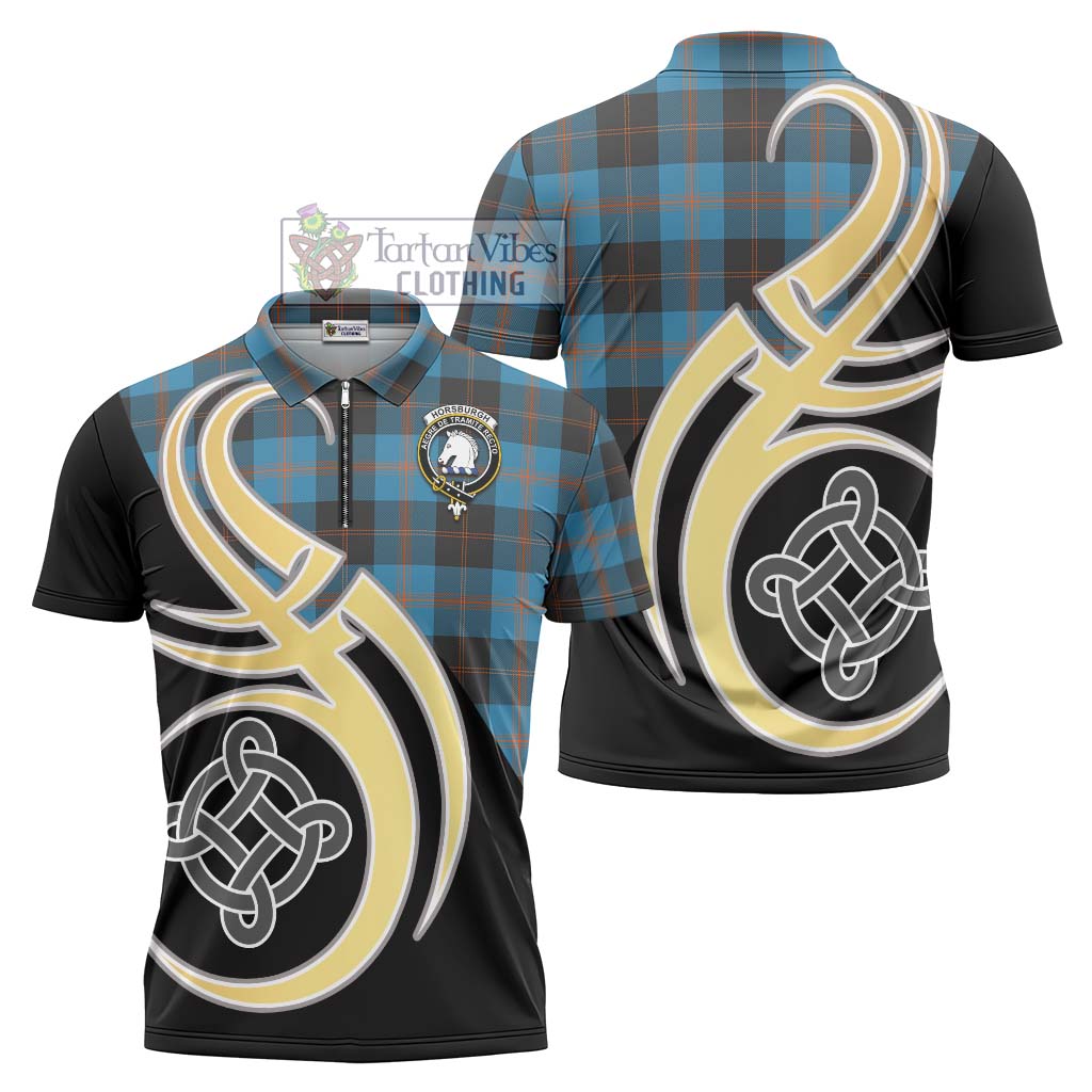 Tartan Vibes Clothing Horsburgh Tartan Zipper Polo Shirt with Family Crest and Celtic Symbol Style