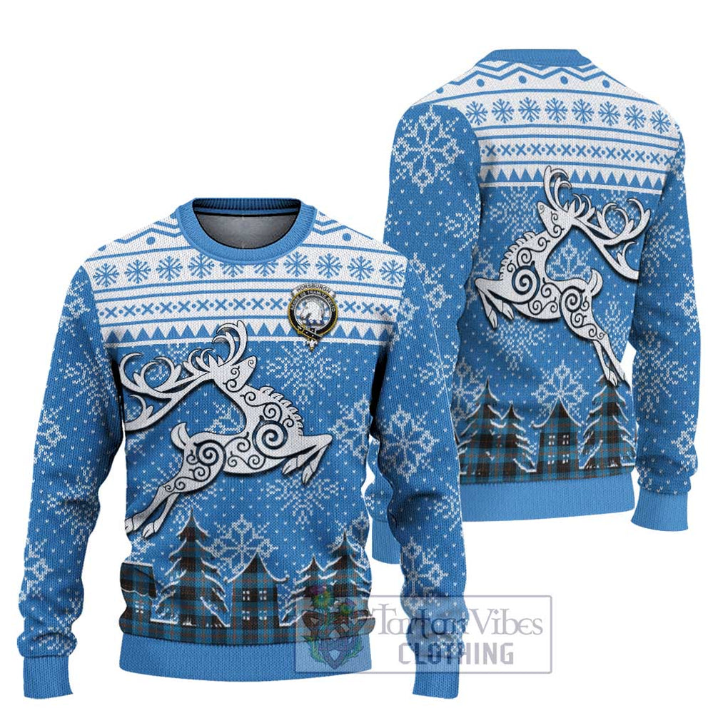 Tartan Vibes Clothing Horsburgh Clan Christmas Ugly Sweater with Tartan and Celtic Raindeer Style