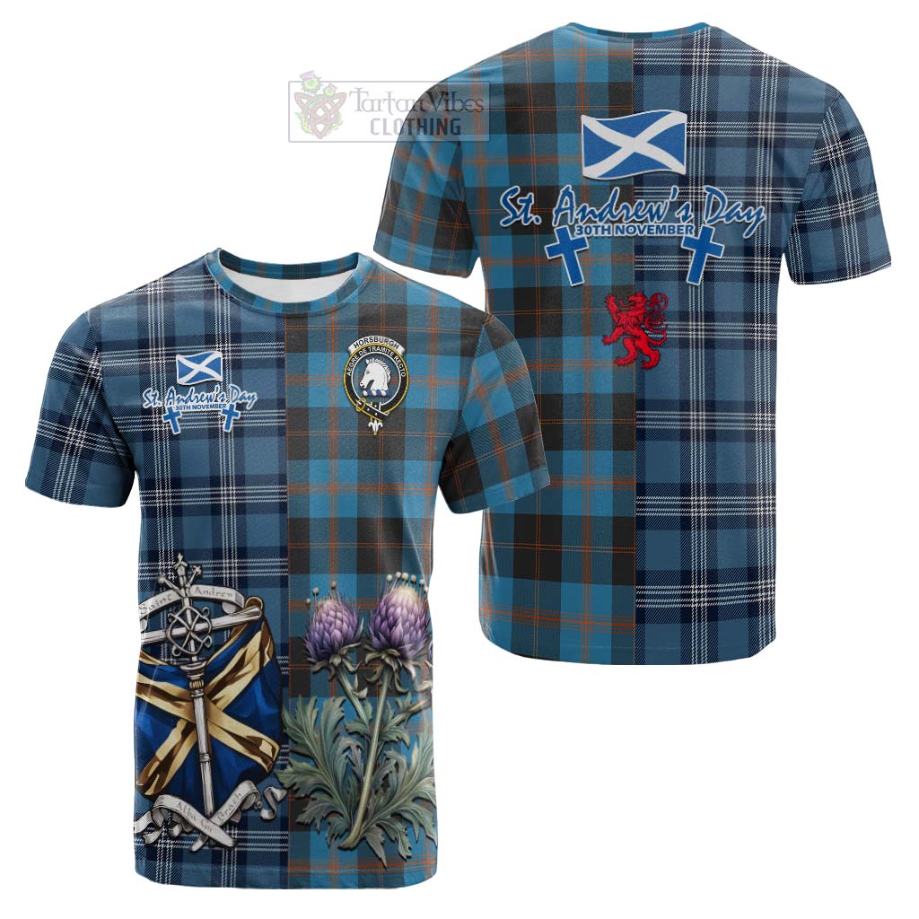 Tartan Vibes Clothing Horsburgh Tartan Cotton T-shirt Happy St. Andrew's Day Half Tartan Style