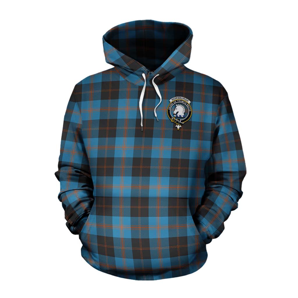 Tartan Vibes Clothing Horsburgh Tartan Cotton Hoodie with Family Crest Celtic Skull Style